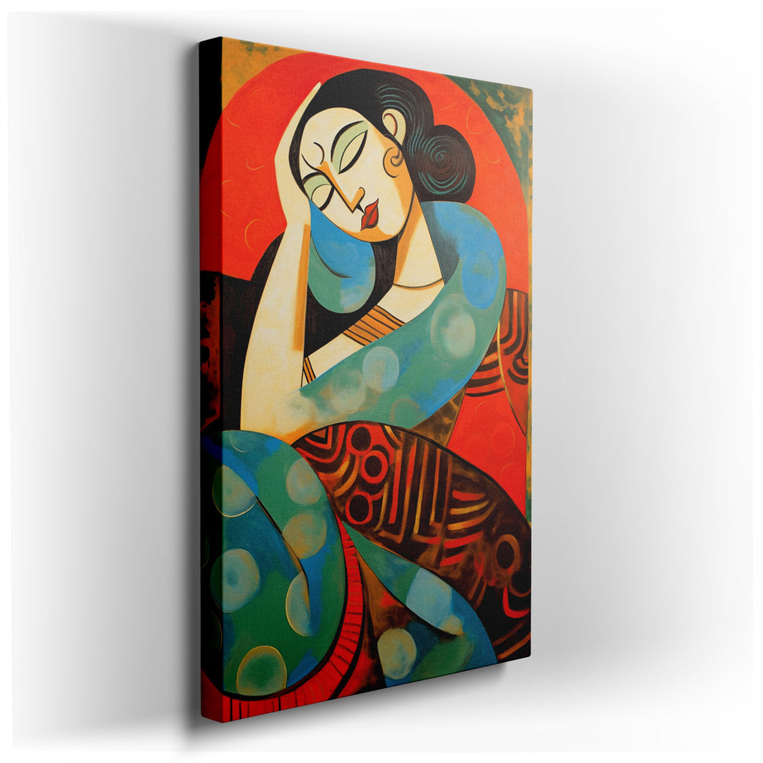 canvas print on wrapped canvas for wall decor – This exquisite wall art captures the essence of tranquility and introspection through the depiction of a woman in a cont...