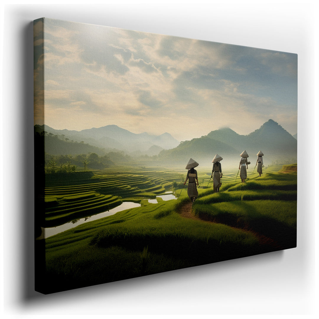 canvas print on wrapped canvas for wall decor – This enchanting wall art vividly captures the essence of rural serenity and the timeless bond between humans and the ear...