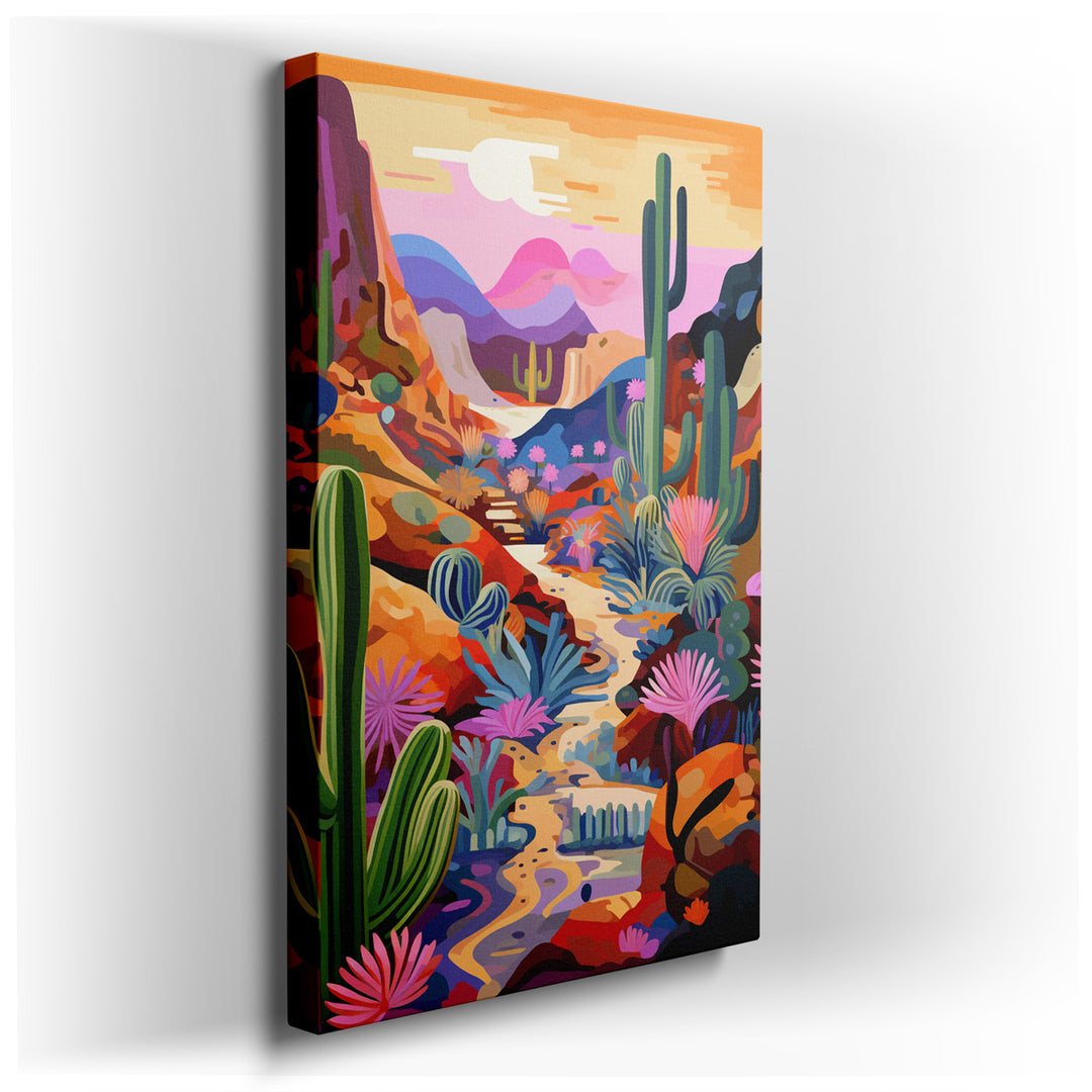 canvas print on wrapped canvas for wall decor – This exquisite wall art captures the essence of a serene desert landscape at sunset, offering a breathtaking view that w...