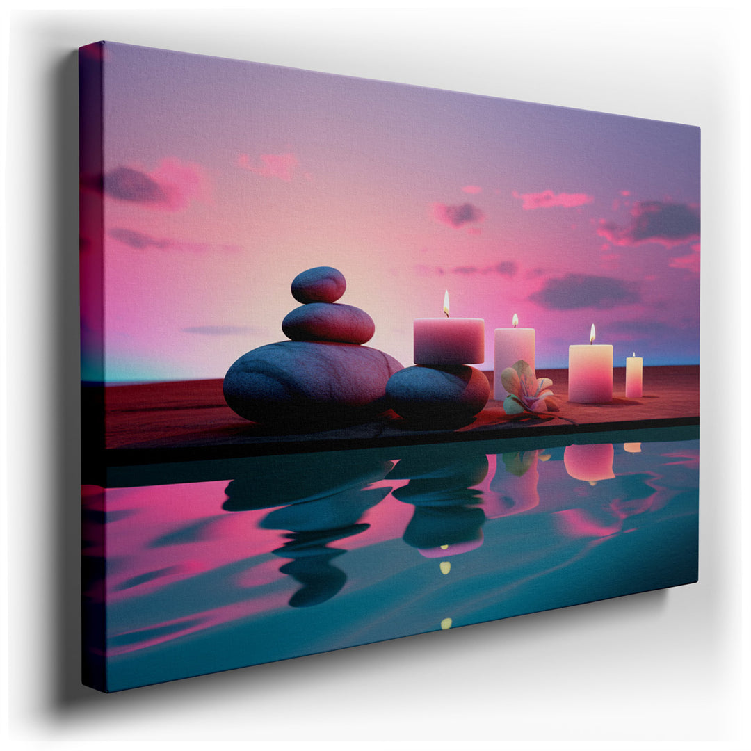 canvas print on wrapped canvas for wall decor – This enchanting wall art captures a tranquil moment at dusk, where nature and serenity converge to create a scene of pro...