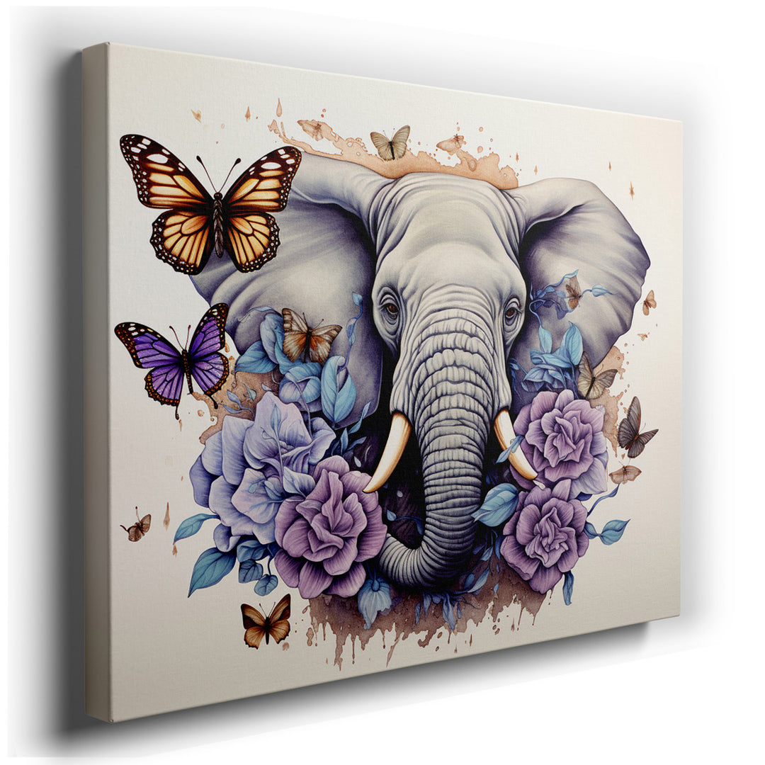 canvas print on wrapped canvas for wall decor – This captivating wall art portrays an elegant elephant, a majestic creature that stands as a symbol of strength and wisd...