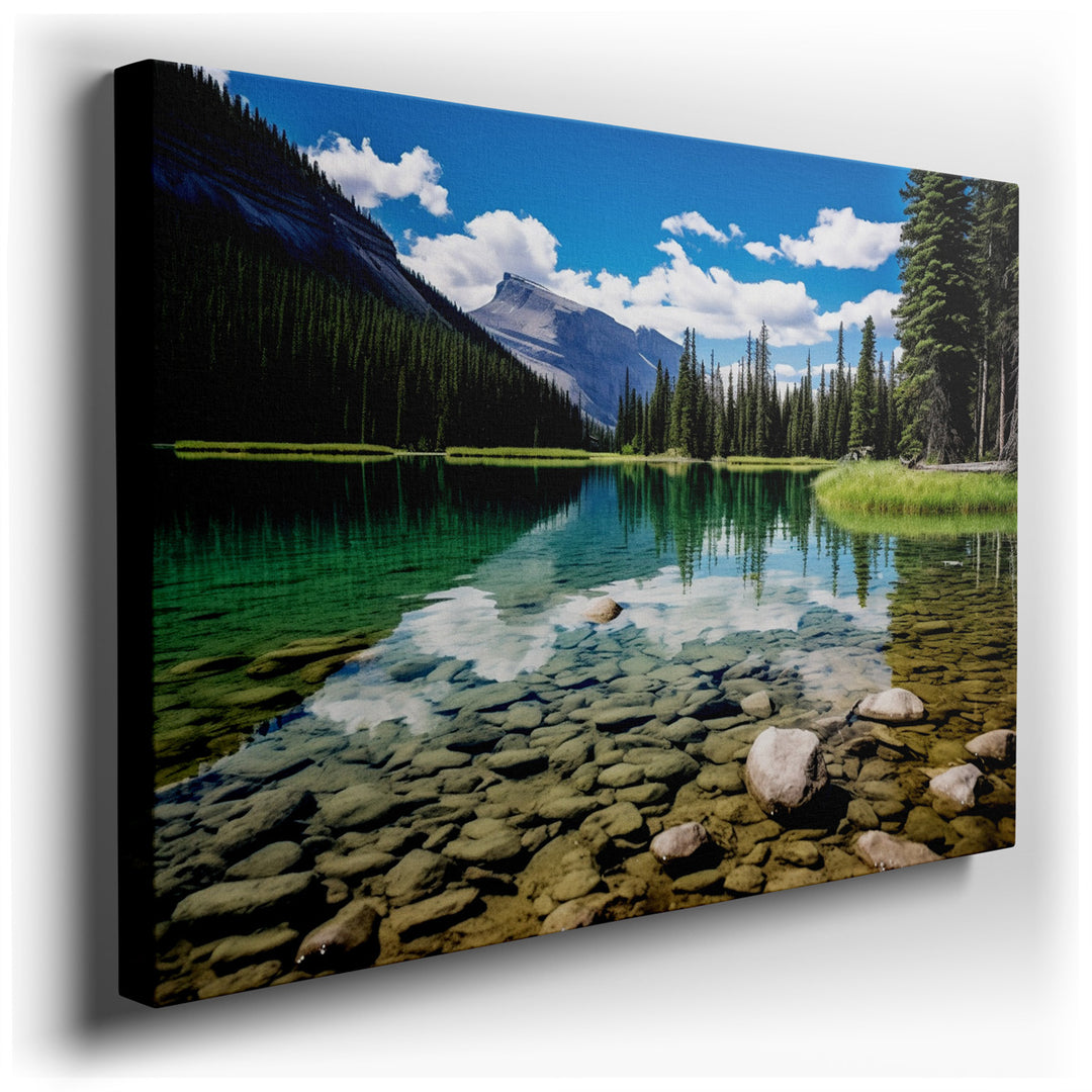 canvas print on wrapped canvas for wall decor – This enchanting wall art captures the essence of a pristine natural landscape, where the tranquility of a crystal-clear...