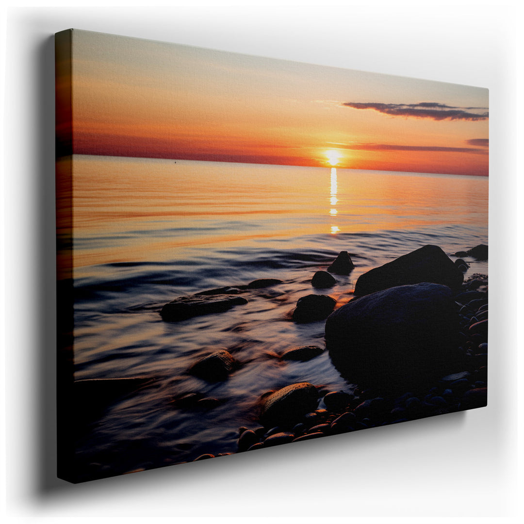 canvas print on wrapped canvas for wall decor – Imagine a wall art that captures the essence of a tranquil evening, where the horizon kisses the sea under the glow of a...