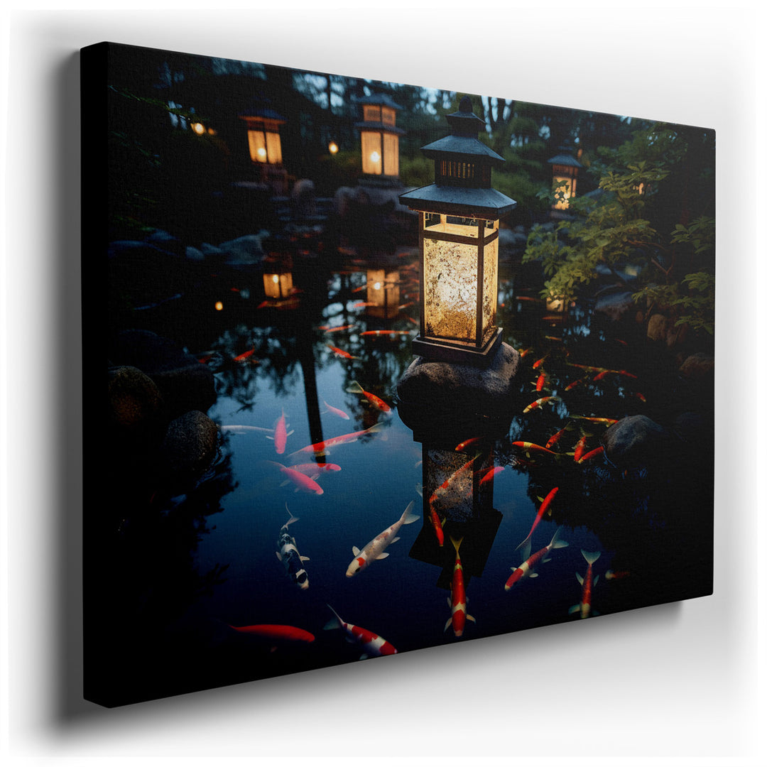 canvas print on wrapped canvas for wall decor – This exquisite wall art, depicting a serene garden pond scene, is a masterful representation of tranquility and natural...