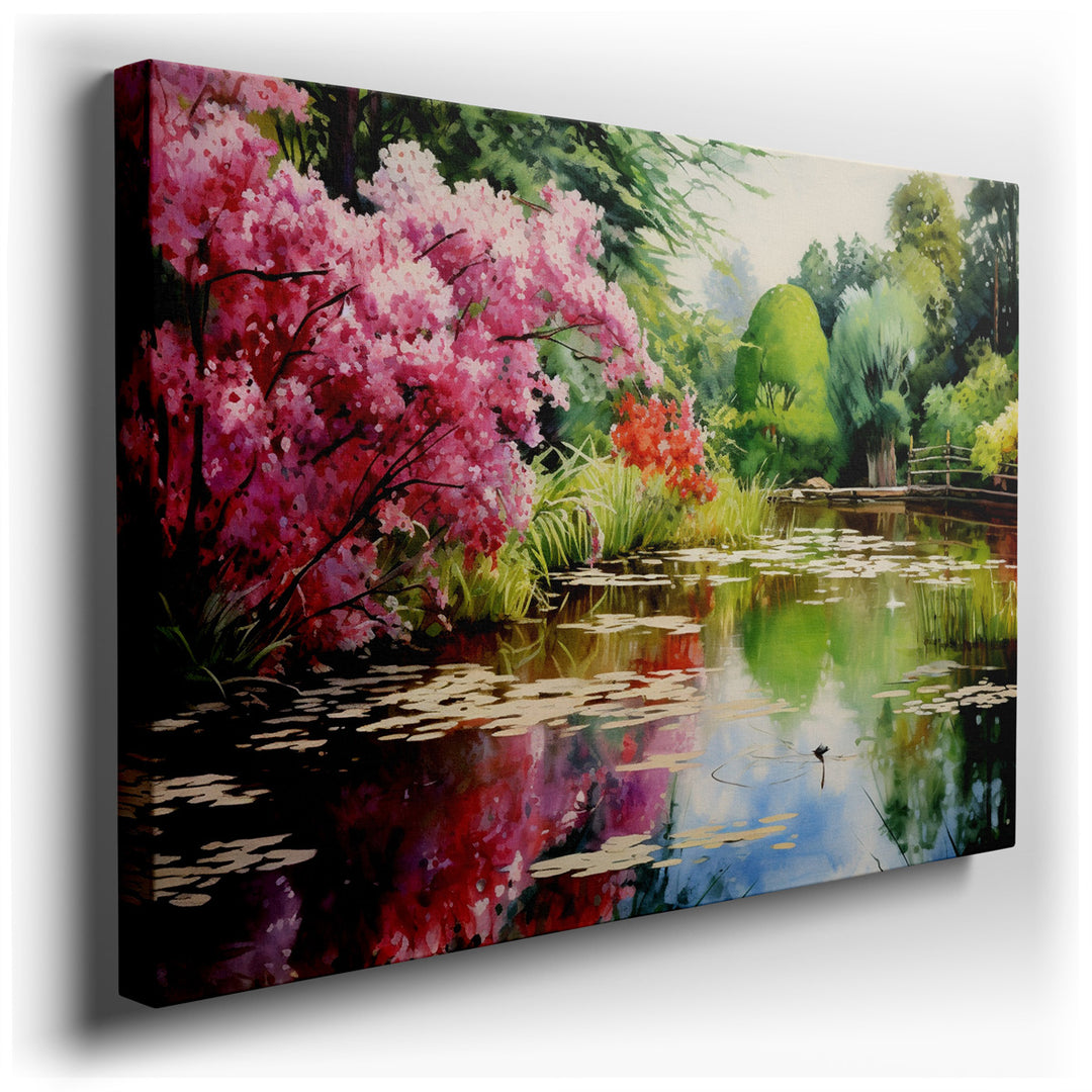 canvas print on wrapped canvas for wall decor – This exquisite wall art portrays a captivating garden scene, a masterful depiction of nature's serene beauty. The artwor...