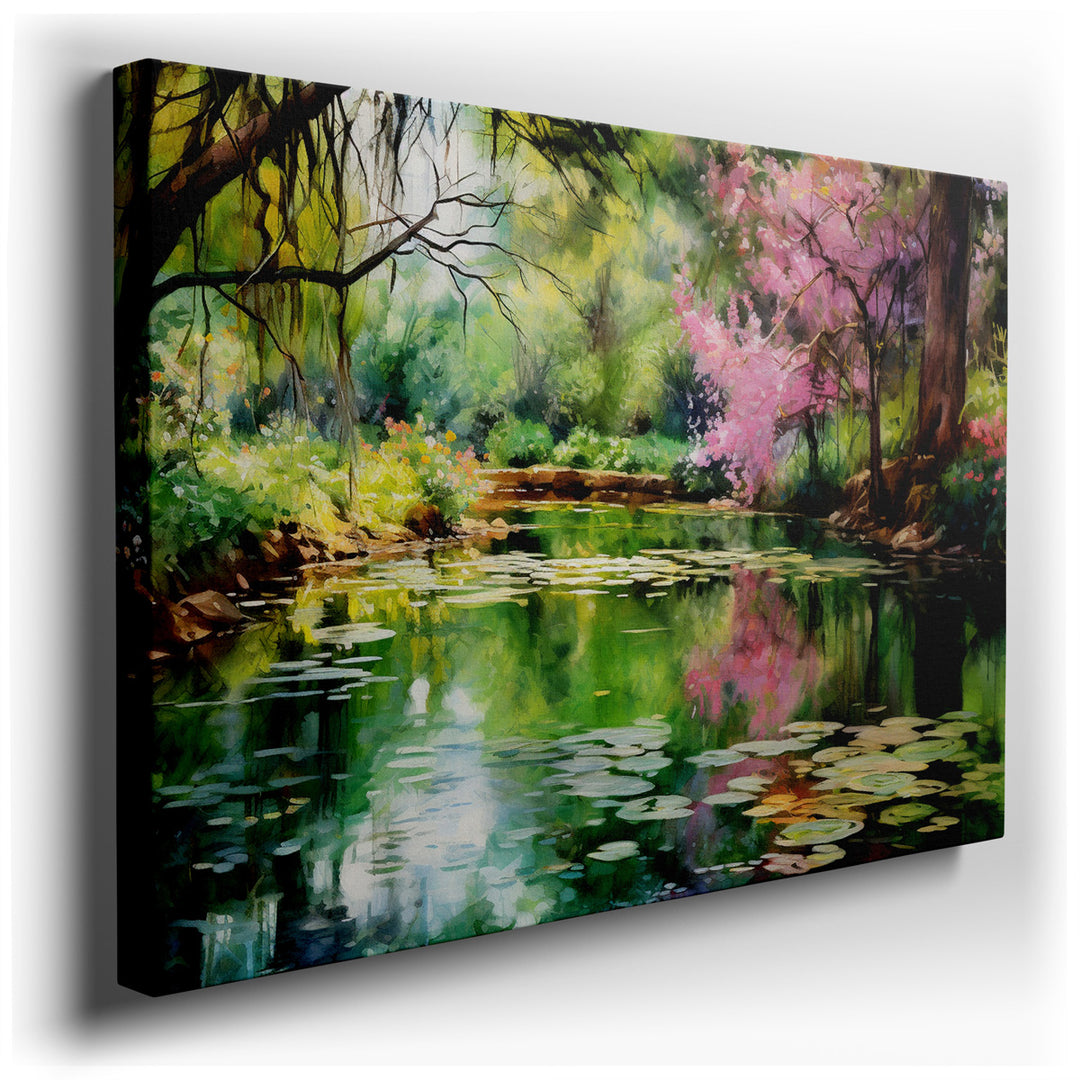 canvas print on wrapped canvas for wall decor – This enchanting wall art captures the essence of a serene garden, where the gentle interplay of light and shadow casts a...