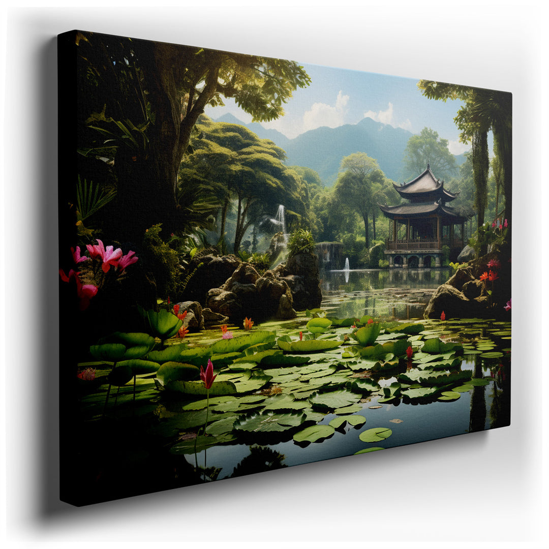 canvas print on wrapped canvas for wall decor – The wall art captures a breathtaking scene of a traditional garden that exudes a sense of peace and harmony, making it a...