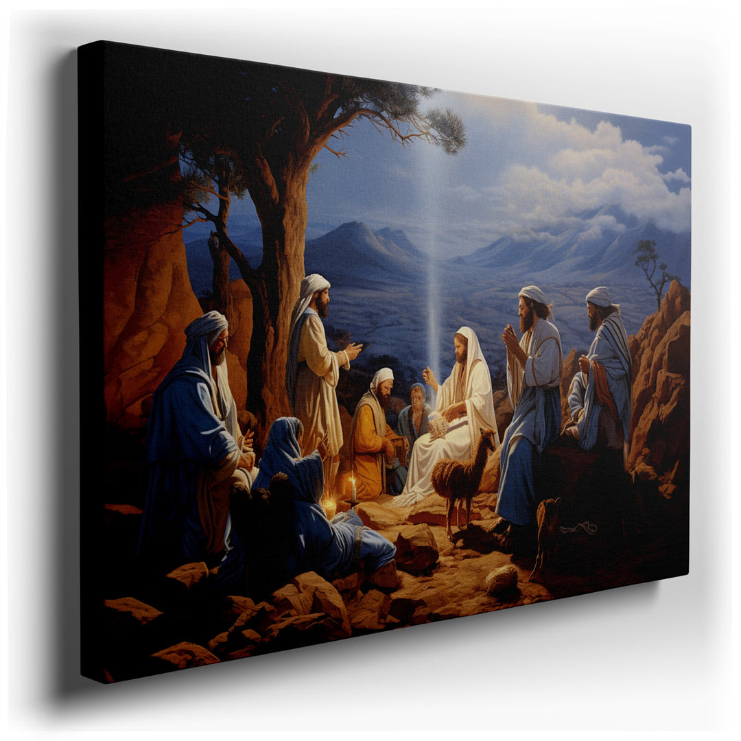 canvas print on wrapped canvas for wall decor – This wall art, a masterful depiction of a serene gathering among disciples and a central figure, is a profound visual na...