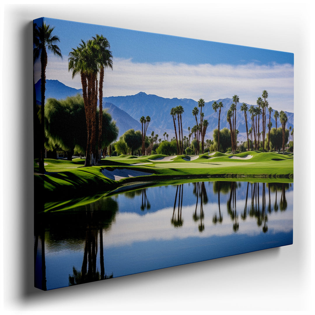 canvas print on wrapped canvas for wall decor – Imagine a wall art that encapsulates the serene beauty of a pristine golf course, where the lush greens of the fairway b...