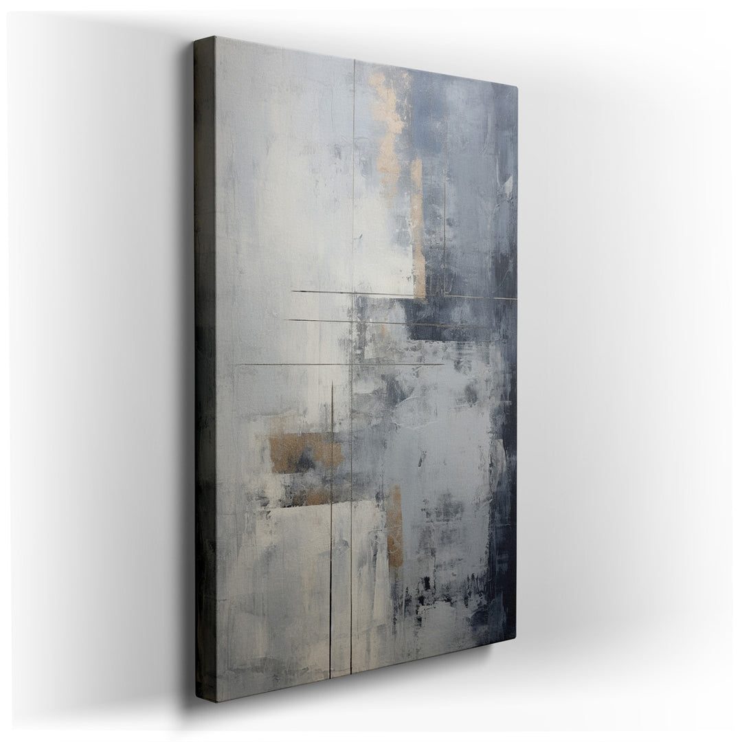 canvas print on wrapped canvas for wall decor – This elegant abstract wall art, masterfully composed of soft gray and blue tones, offers a serene and sophisticated aest...
