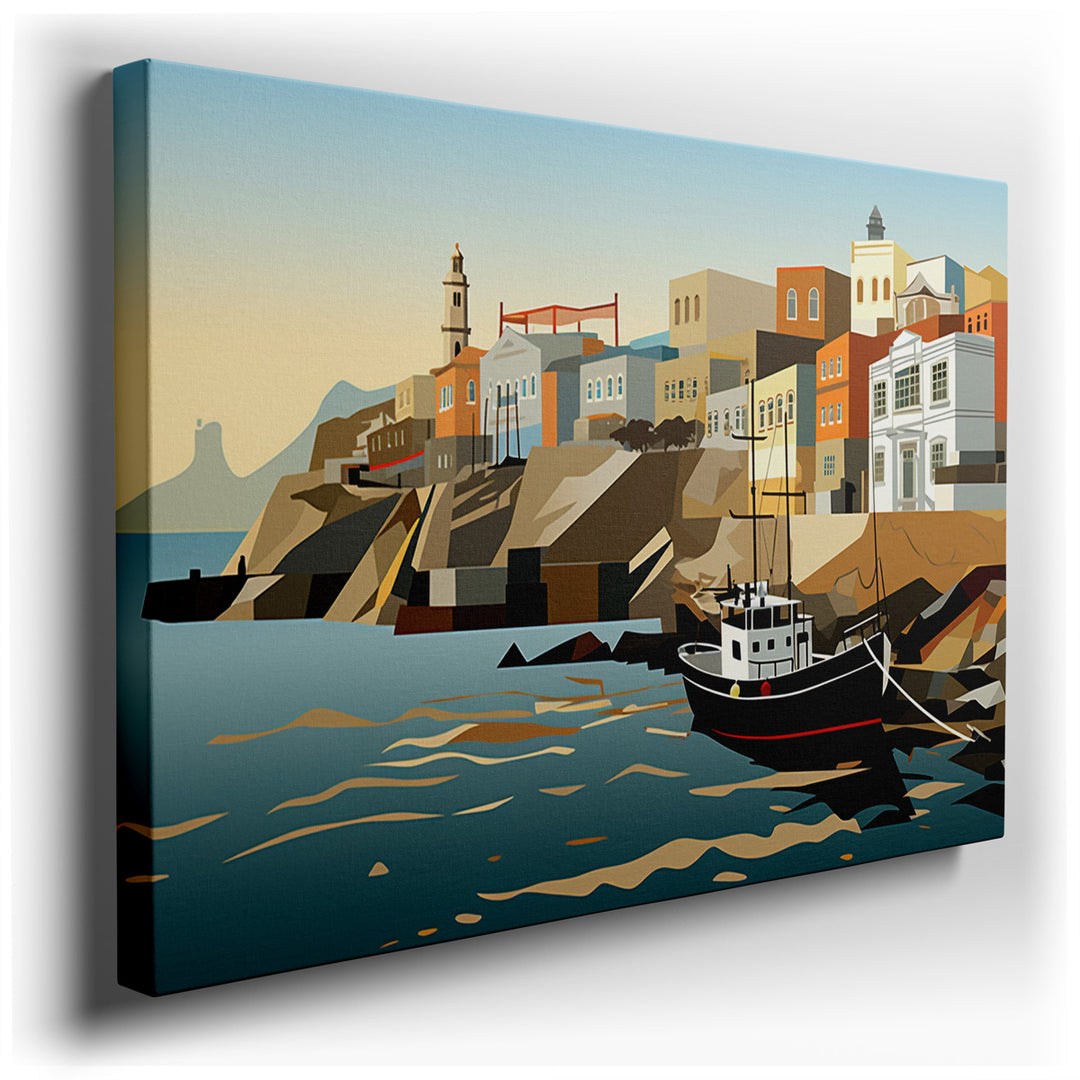 canvas print on wrapped canvas for wall decor – This enchanting wall art portrays a serene harbor scene that is both inviting and picturesque, making it a perfect addit...