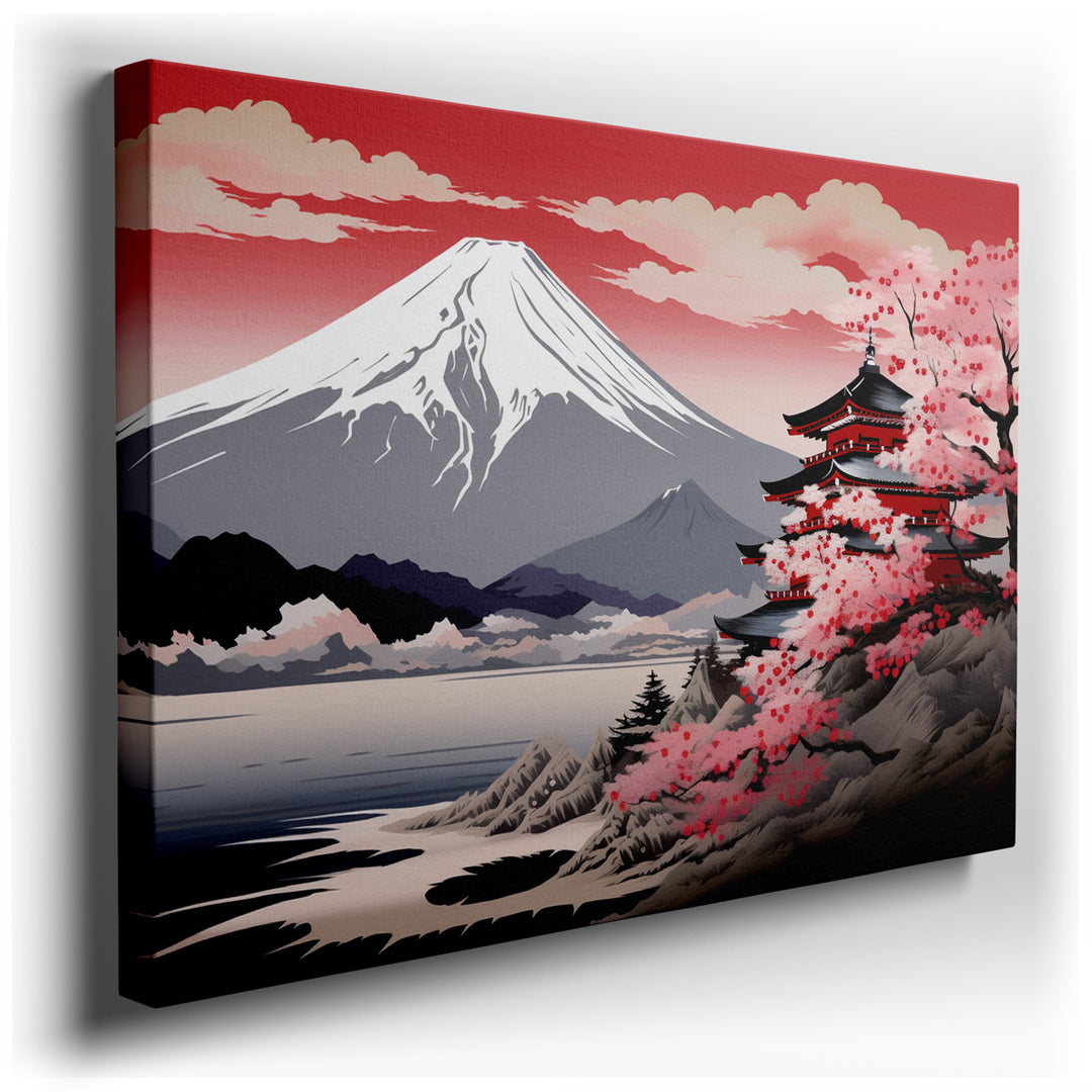 canvas print on wrapped canvas for wall decor – This enchanting wall art captures the quintessential beauty of Japan through a serene landscape that combines cultural h...