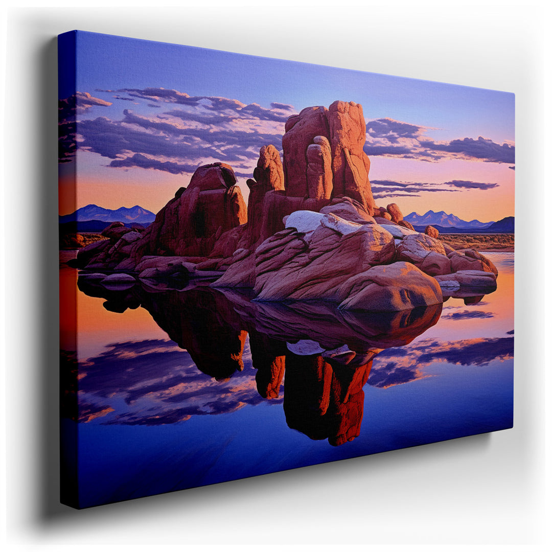 canvas print on wrapped canvas for wall decor – This wall art captures an awe-inspiring natural scene that is both tranquil and majestic. It features towering rock form...