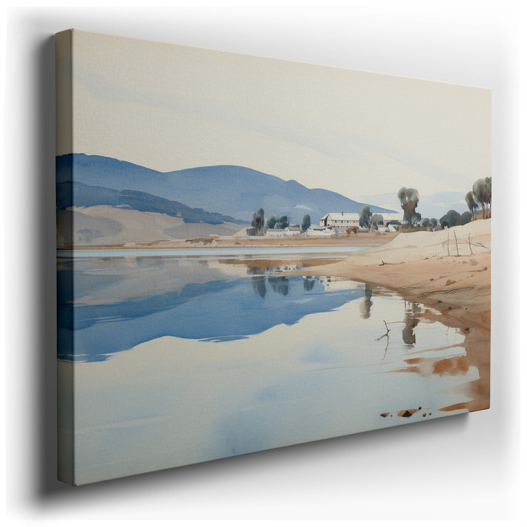 canvas print on wrapped canvas for wall decor – The wall art in question is a masterful depiction of a serene lakeside, where the tranquility of nature is captured with...