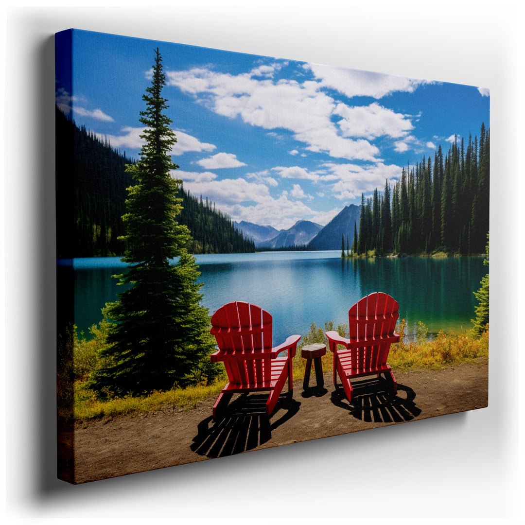 canvas print on wrapped canvas for wall decor – The wall art you are describing is a captivating artwork that embodies the serenity and beauty of a natural lakeside ret...