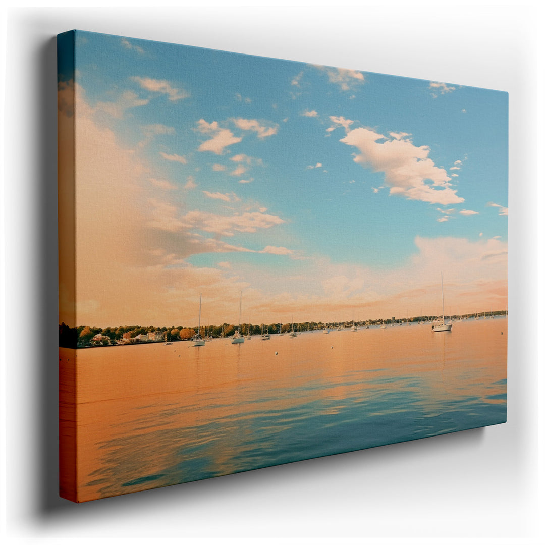 canvas print on wrapped canvas for wall decor – This exquisite wall art captures a tranquil lakeside scene at sunset, masterfully conveying the serene beauty of nature...