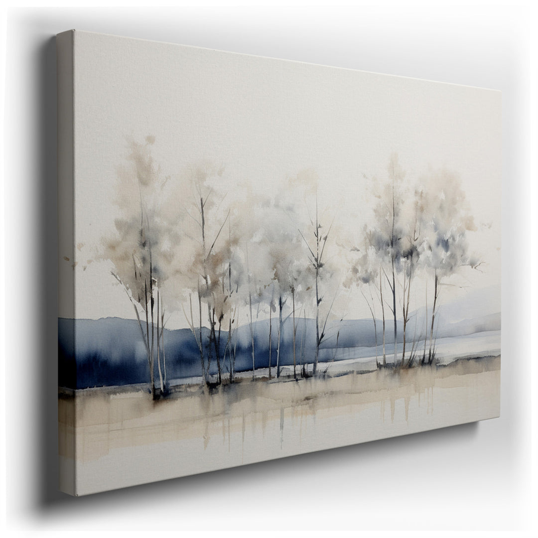 canvas print on wrapped canvas for wall decor – This exquisite watercolor wall art captures the essence of a tranquil lakeside moment, where nature's quiet beauty speak...