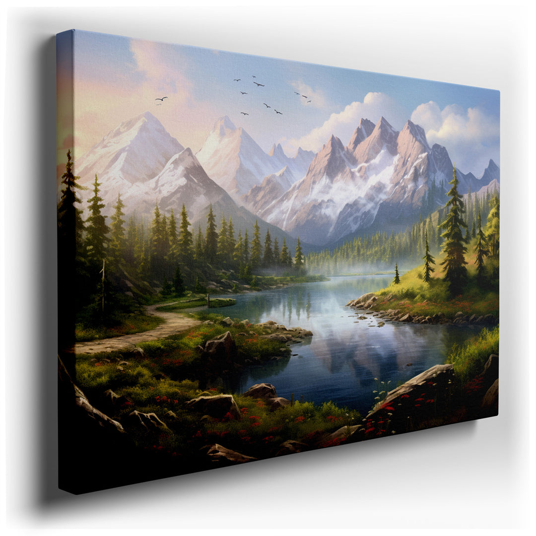 canvas print on wrapped canvas for wall decor – This exquisite wall art captures a serene and majestic landscape that is both timeless and awe-inspiring. Dominating the...
