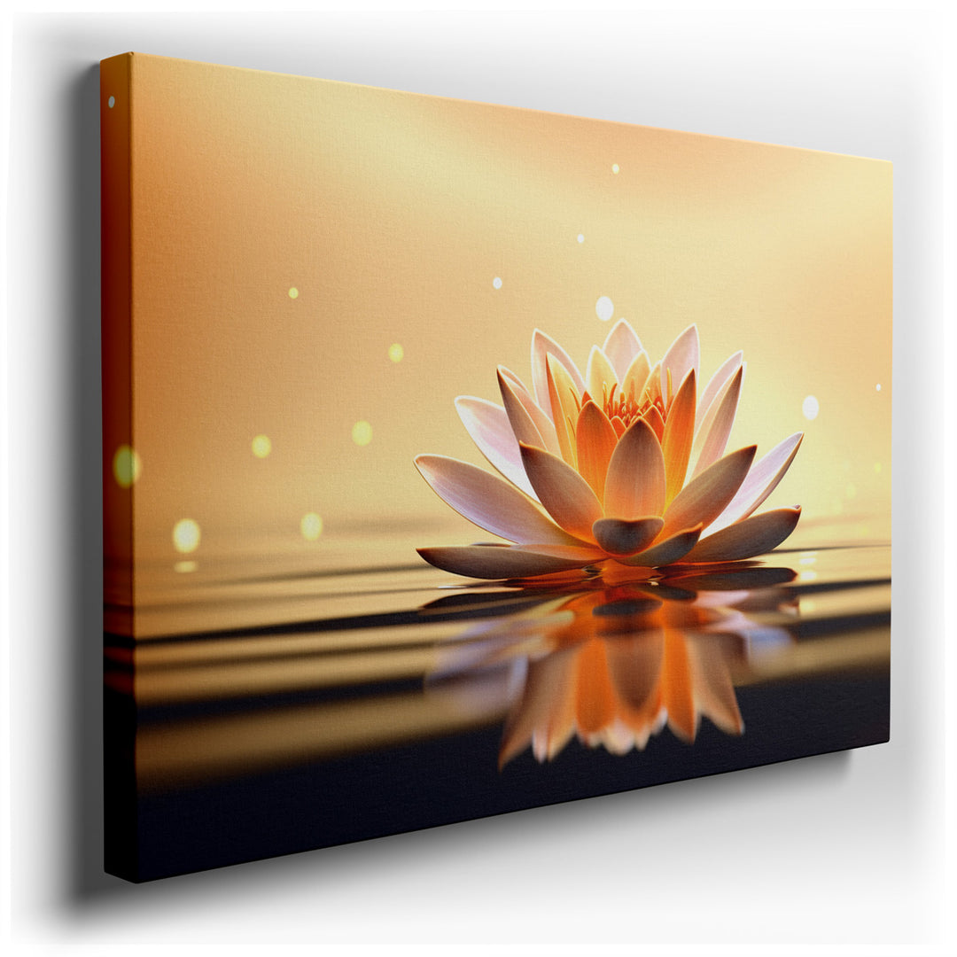 canvas print on wrapped canvas for wall decor – The wall art captures the essence of a serene and tranquil environment, featuring a single lotus flower delicately float...