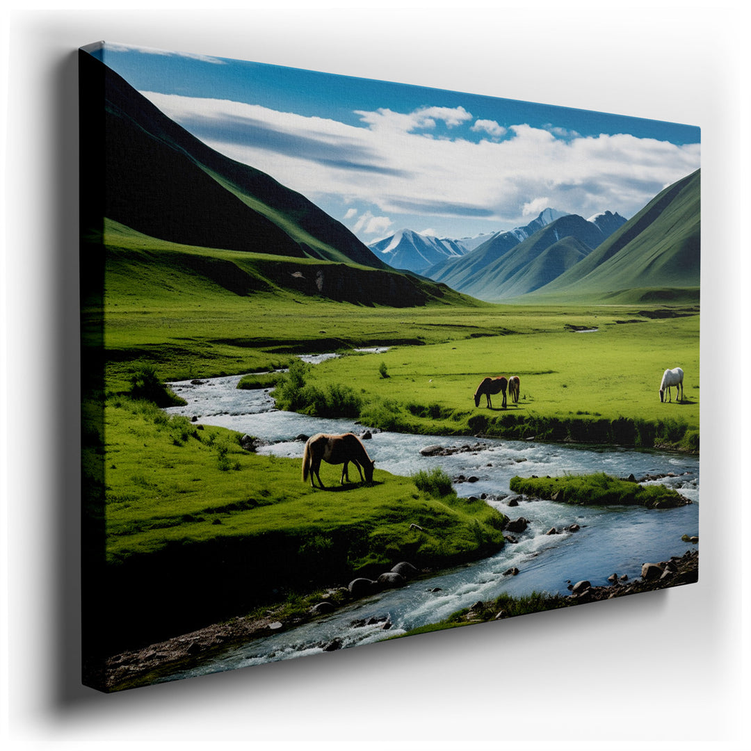 canvas print on wrapped canvas for wall decor – This wall art captures a serene and idyllic scene that would be a perfect addition to any room seeking to evoke a sense...