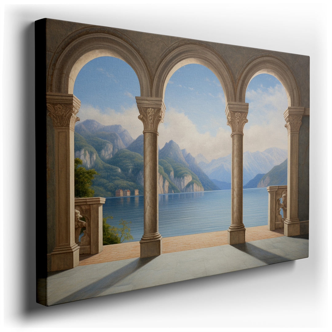 canvas print on wrapped canvas for wall decor – This exquisite wall art captures a serene and breathtaking landscape that seamlessly blends the majesty of nature with t...