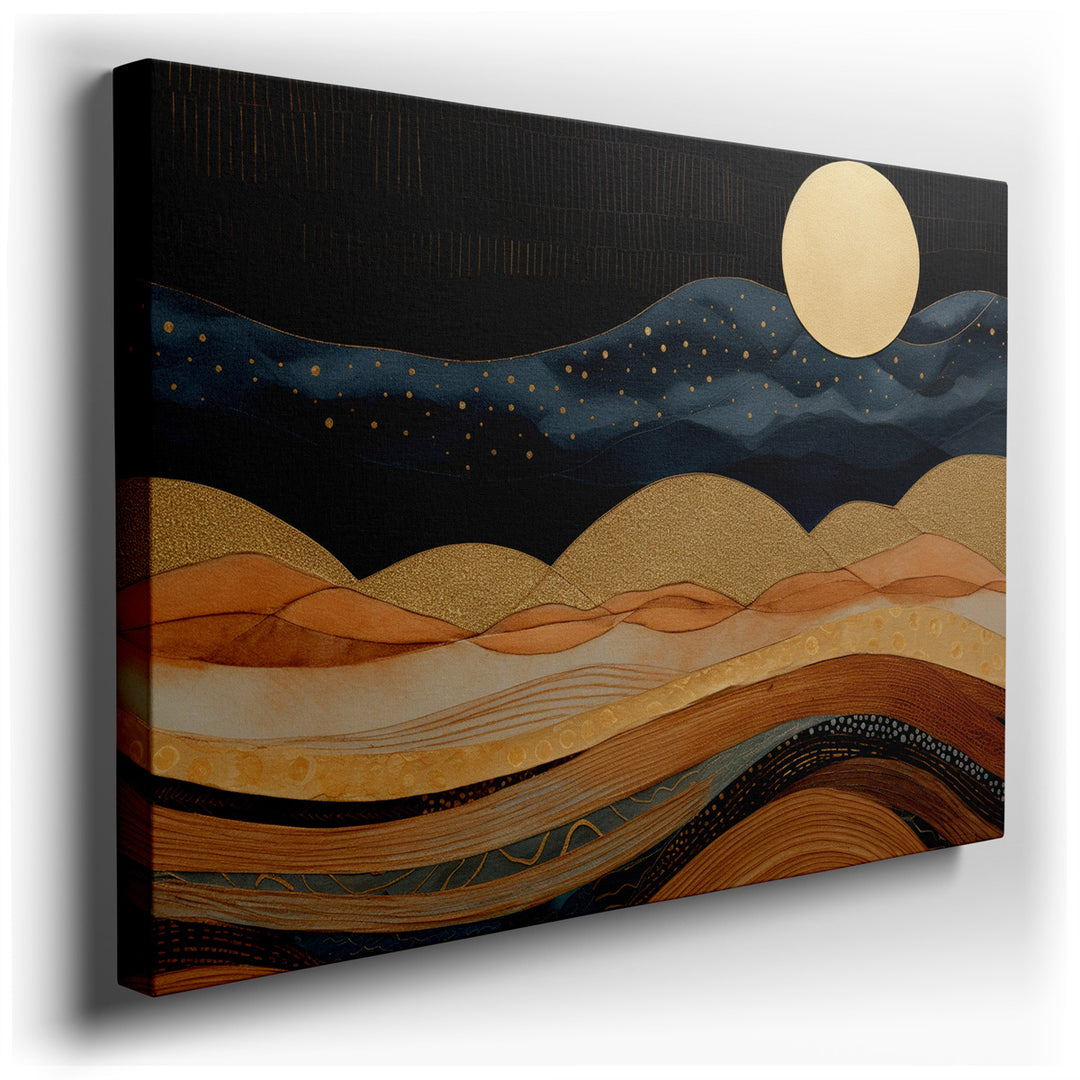 canvas print on wrapped canvas for wall decor – This exquisite wall art, a stylized mountain landscape, masterfully employs soft pastels to craft a scene that is both e...