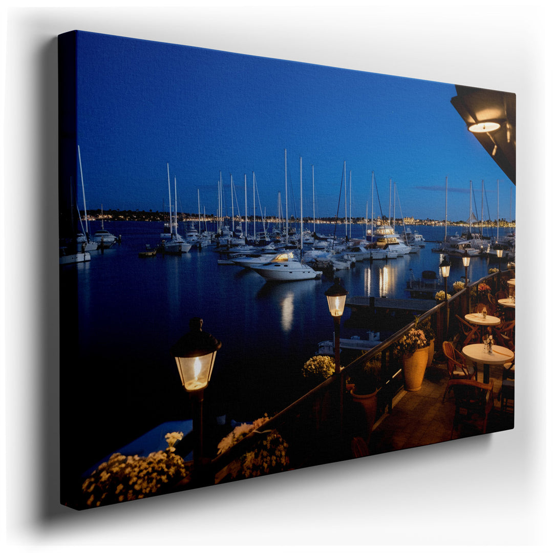 canvas print on wrapped canvas for wall decor – This wall art, a captivating depiction of a nighttime marina, exudes an air of serene luxury and tranquility that can tr...