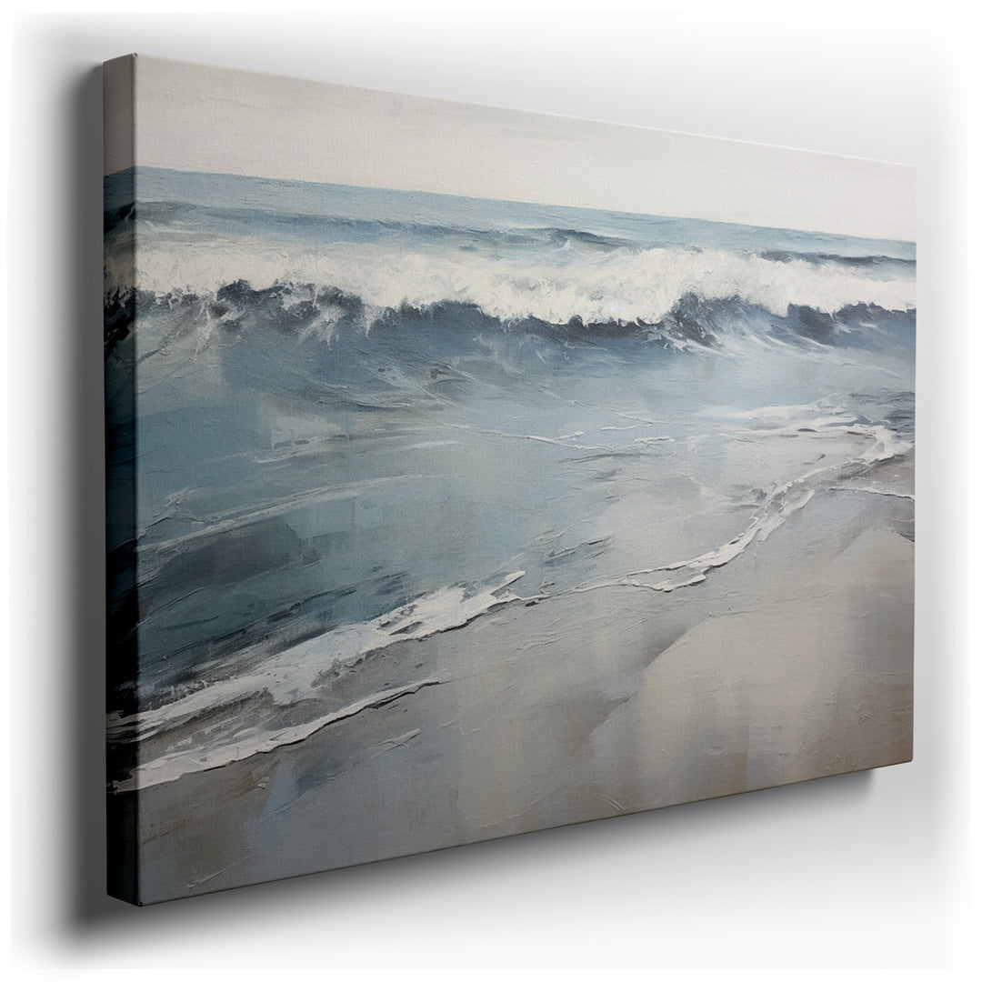 canvas print on wrapped canvas for wall decor – This exquisite wall art captures the essence of a tranquil seascape, where gentle ocean waves gracefully lap against a s...