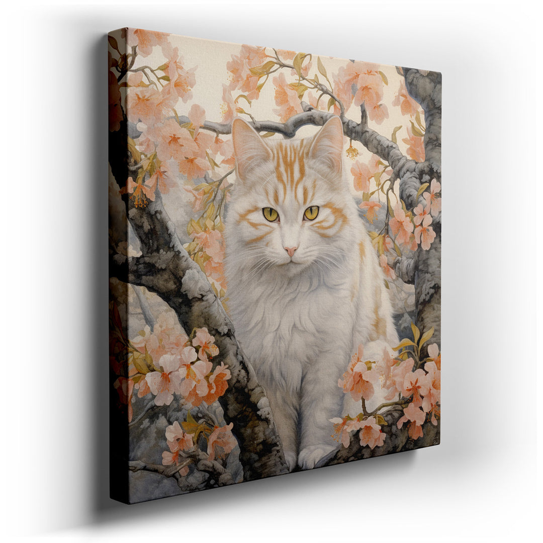 canvas print on wrapped canvas for wall decor – This exquisite wall art captures the essence of serene beauty and gentle grace, featuring a charming orange and white ca...