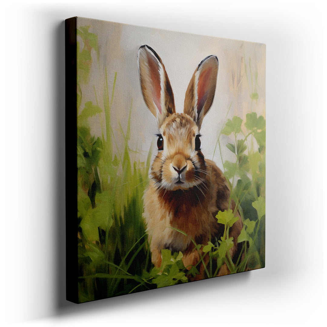 canvas print on wrapped canvas for wall decor – This wall art, a masterful depiction of a rabbit nestled in an abundant embrace of greenery, offers a vivid window into...