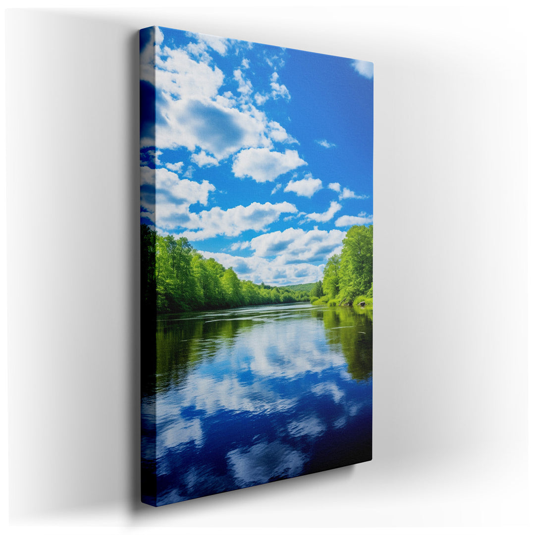 canvas print on wrapped canvas for wall decor – This wall art, a masterful depiction of a serene riverscape, captures the essence of tranquility and the harmonious inte...