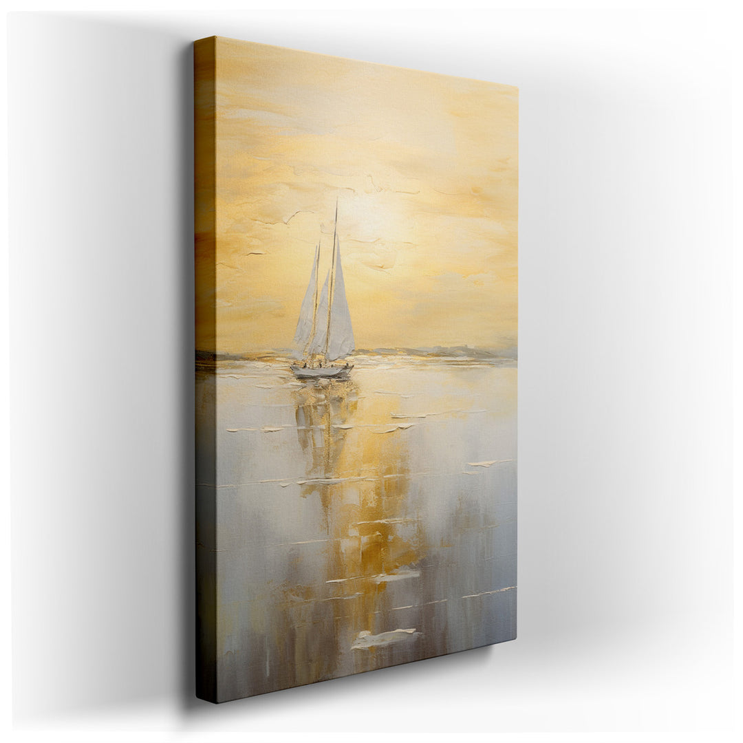 canvas print on wrapped canvas for wall decor – Imagine a wall art that encapsulates the serene beauty of a sailboat journeying across a tranquil sea under the enchanti...