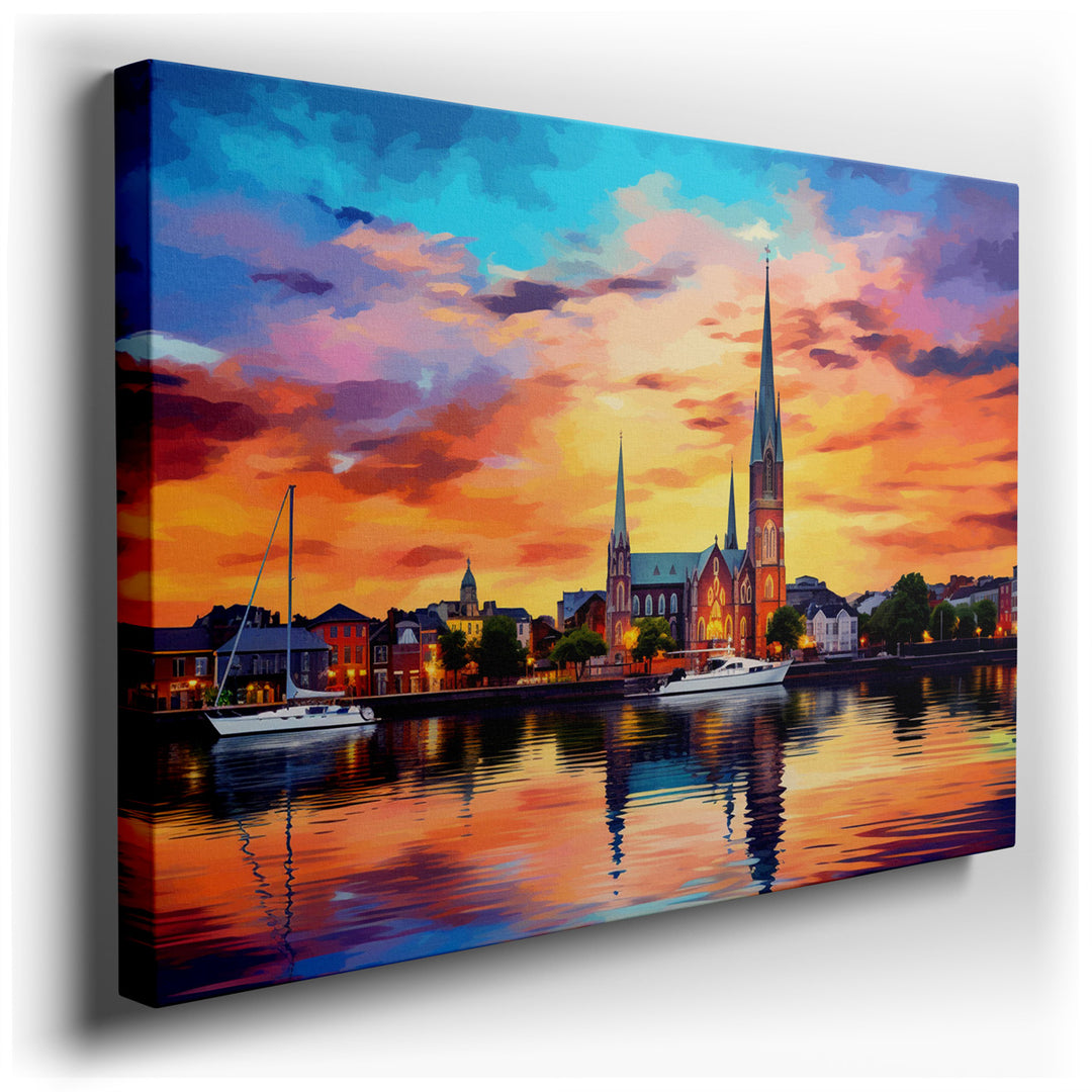 canvas print on wrapped canvas for wall decor – This wall art captures a serene moment where architecture and nature converge in a harmonious tableau, ideal for enhanci...