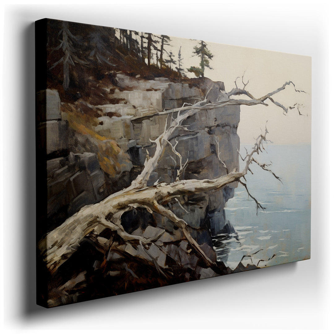 canvas print on wrapped canvas for wall decor – This enchanting wall art captures a serene landscape where the rugged beauty of nature is displayed in a harmonious comp...
