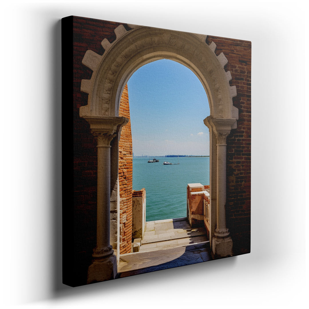 canvas print on wrapped canvas for wall decor – This wall art captures a breathtaking seaside vista, masterfully canvas by an elegantly crafted archway that serves both...