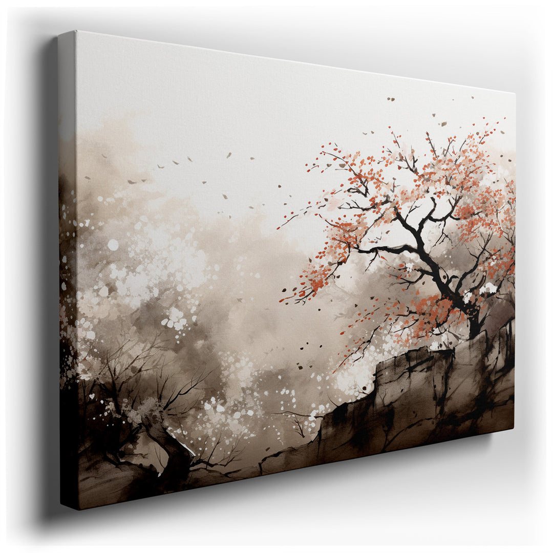 canvas print on wrapped canvas for wall decor – This exquisite ink wash wall art, masterfully rendered in a minimalist style, portrays the serene essence of a solitary...