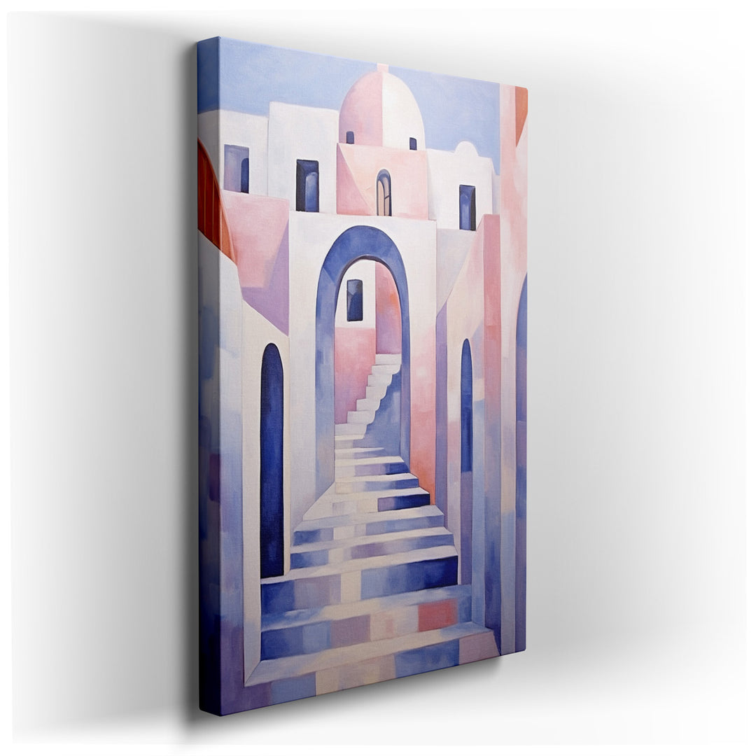 canvas print on wrapped canvas for wall decor – This exquisite wall art, characterized by its serene architectural theme and soft pastel palette, offers a harmonious de...