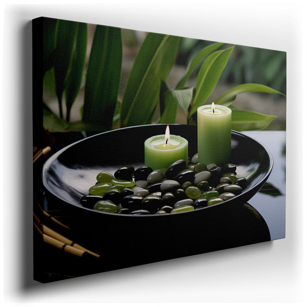 canvas print on wrapped canvas for wall decor – This exquisite wall art captures the serene beauty of a carefully arranged still life, featuring an array of smooth, rou...