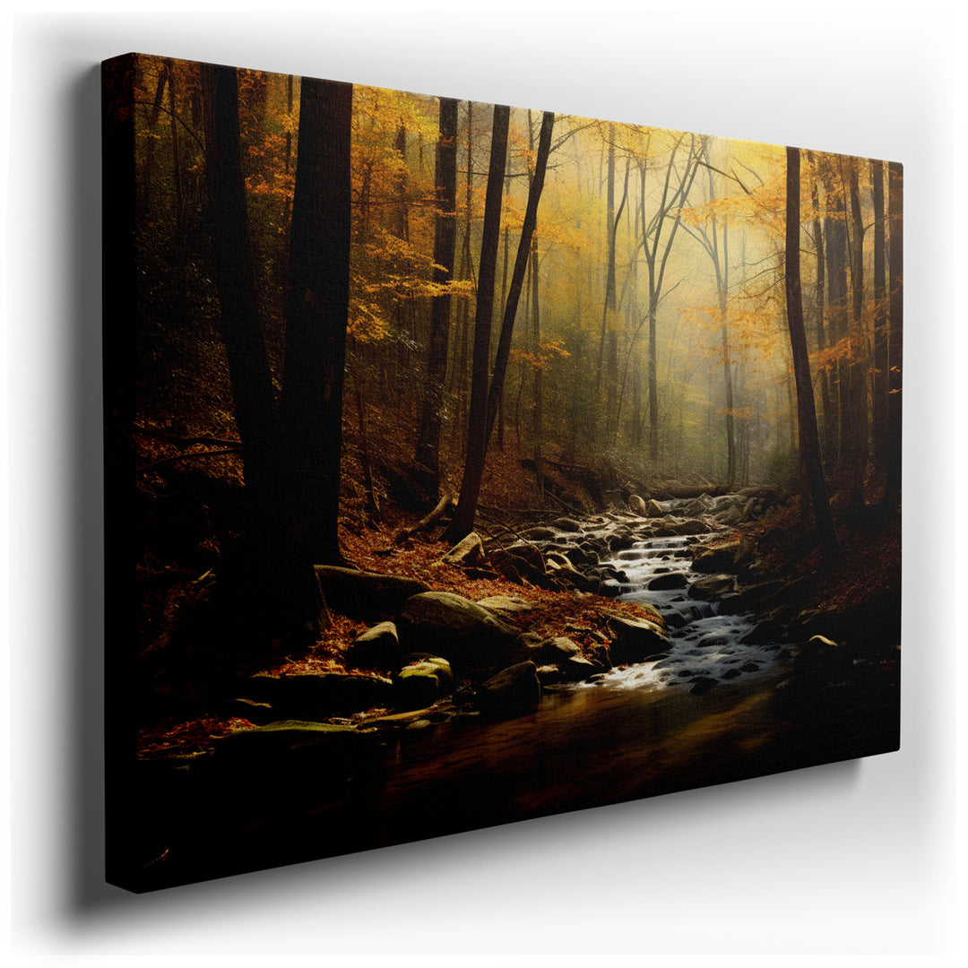 canvas print on wrapped canvas for wall decor – This exquisite wall art captures the essence of autumn in a mesmerizing display of nature's palette. The scene is set ar...