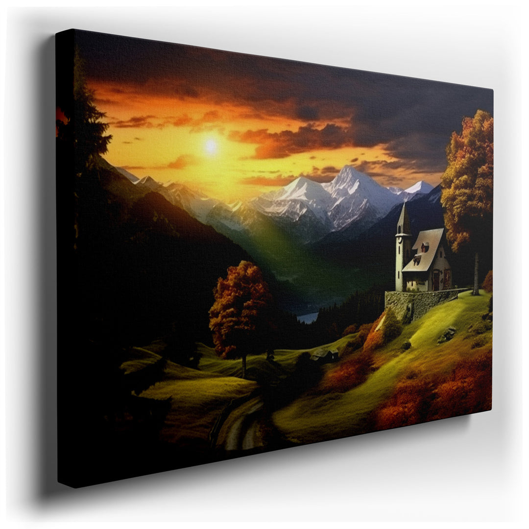 canvas print on wrapped canvas for wall decor – This enchanting wall art captures a breathtaking sunset scene that is both serene and evocative, making it a perfect add...