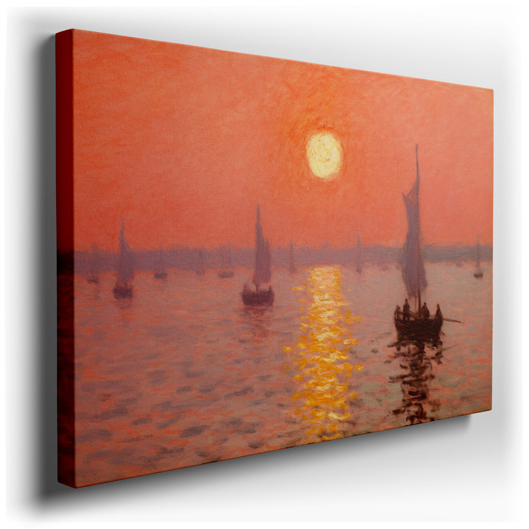 canvas print on wrapped canvas for wall decor – This exquisite wall art, a masterful depiction of a sunset over serene waters, is an artwork that embodies tranquility a...