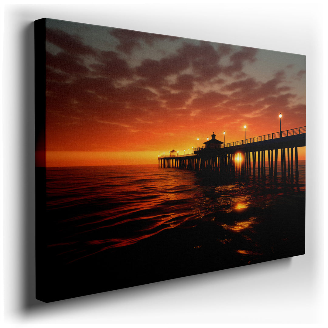 canvas print on wrapped canvas for wall decor – This wall art, a masterful depiction of a serene sunset at a pier, is an artwork that exudes tranquility and picturesque...