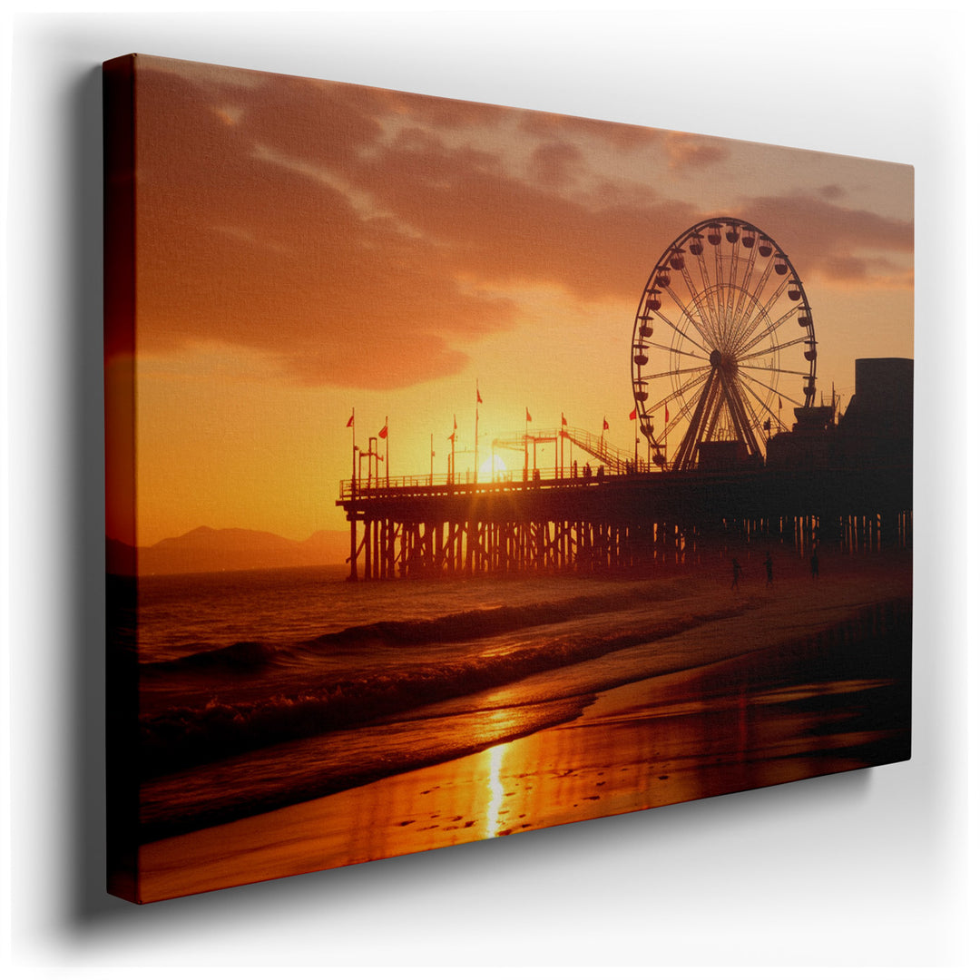 canvas print on wrapped canvas for wall decor – This enchanting wall art captures a serene beachscape at sunset, masterfully portraying the tranquil beauty of the eveni...