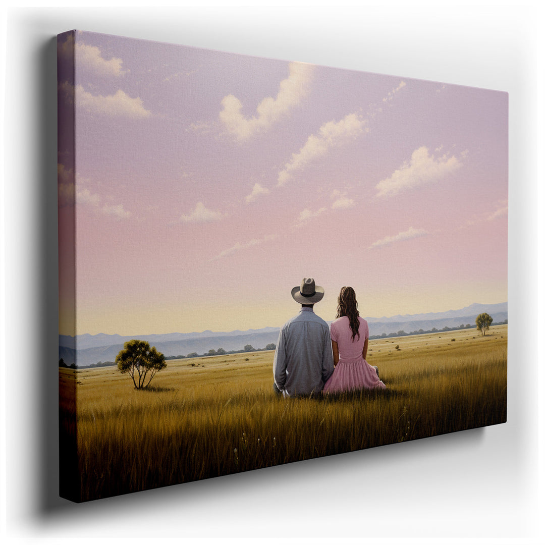 canvas print on wrapped canvas for wall decor – This enchanting wall art portrays a deeply romantic and serene scene, ideal for creating a peaceful and loving atmospher...