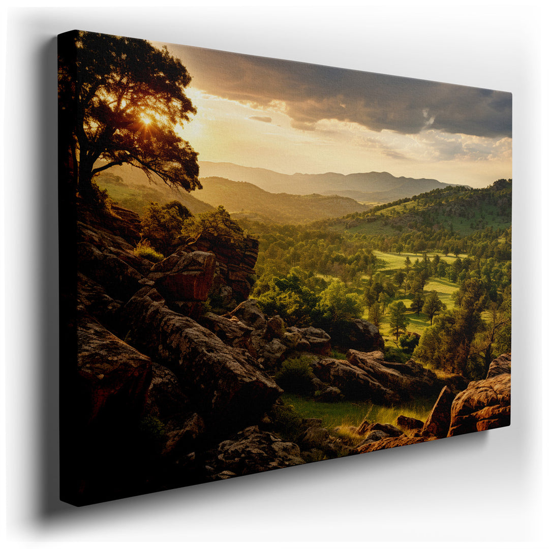 canvas print on wrapped canvas for wall decor – This exquisite wall art portrays a breathtaking landscape that encapsulates the tranquil allure of undulating hills at t...