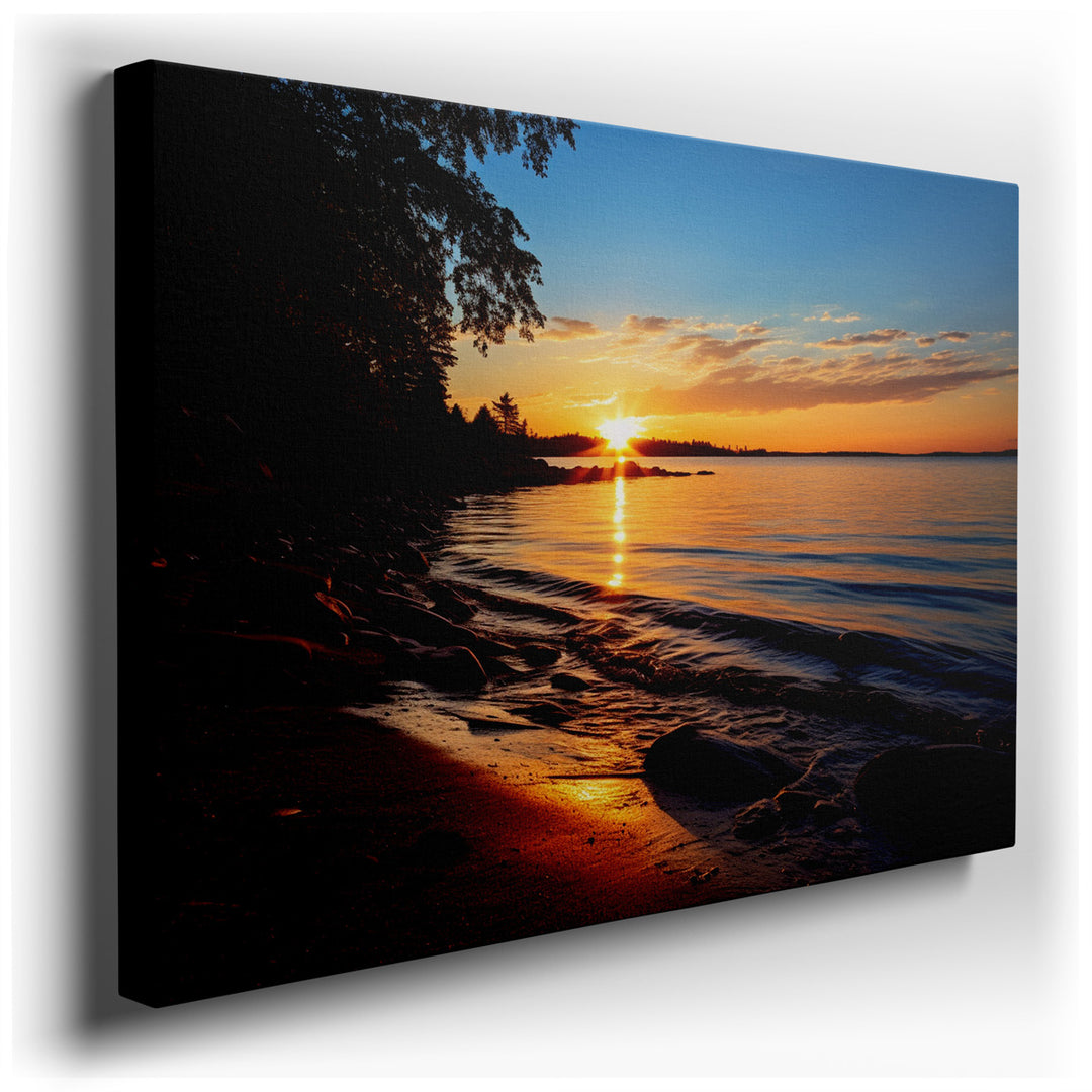 canvas print on wrapped canvas for wall decor – Imagine a wall art that captures the essence of a tranquil evening, where the sun bids farewell to the day in a spectacu...