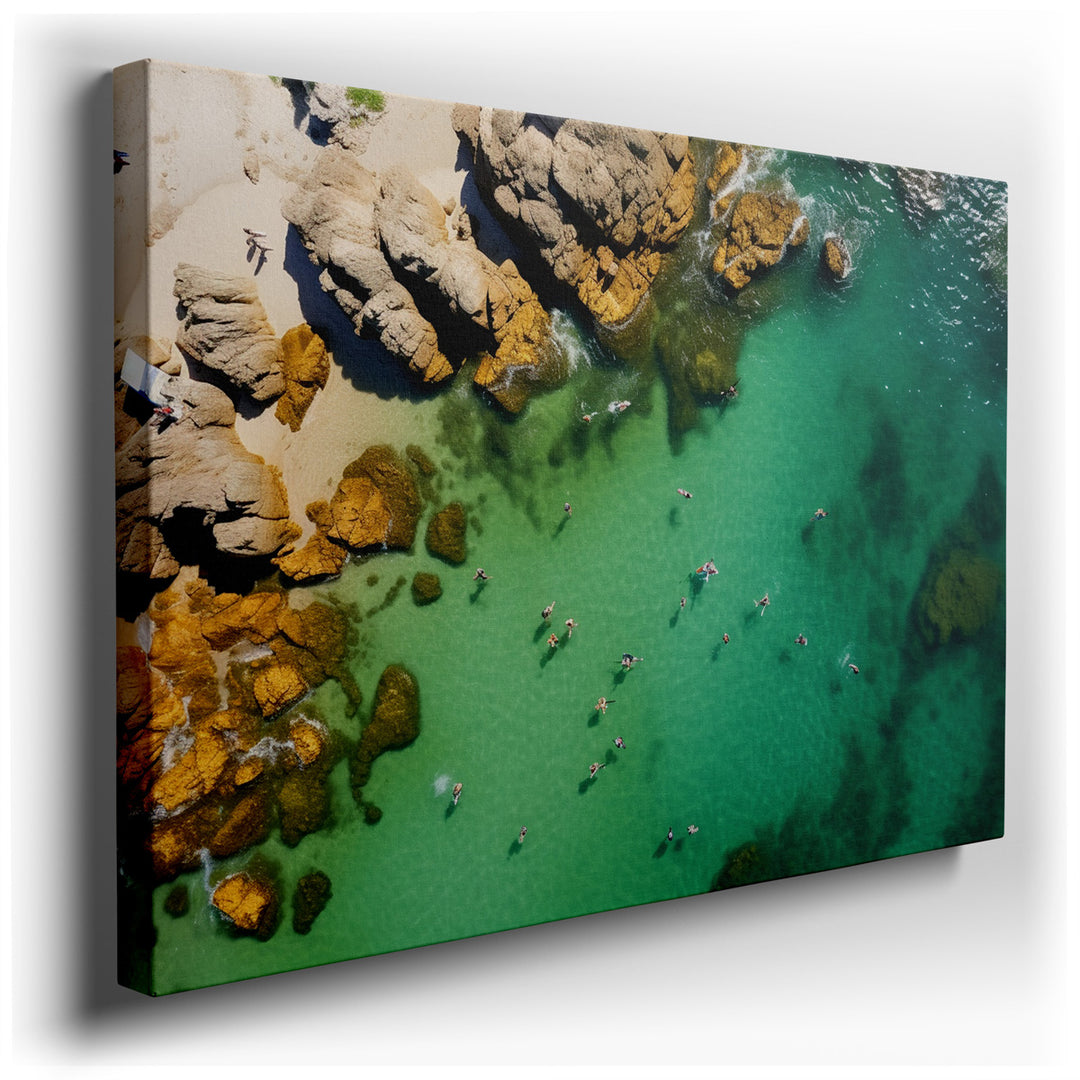 canvas print on wrapped canvas for wall decor – This enchanting wall art captures the essence of a perfect summer day, where the clear turquoise waters meet a lively ye...