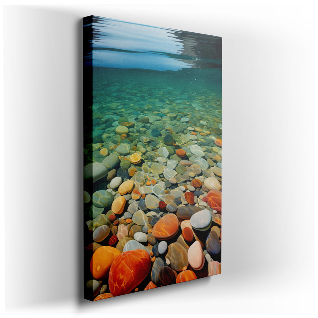 canvas print on wrapped canvas for wall decor – This exquisite wall art captures the serene beauty of an underwater landscape, where the play of sunlight and shadow bri...