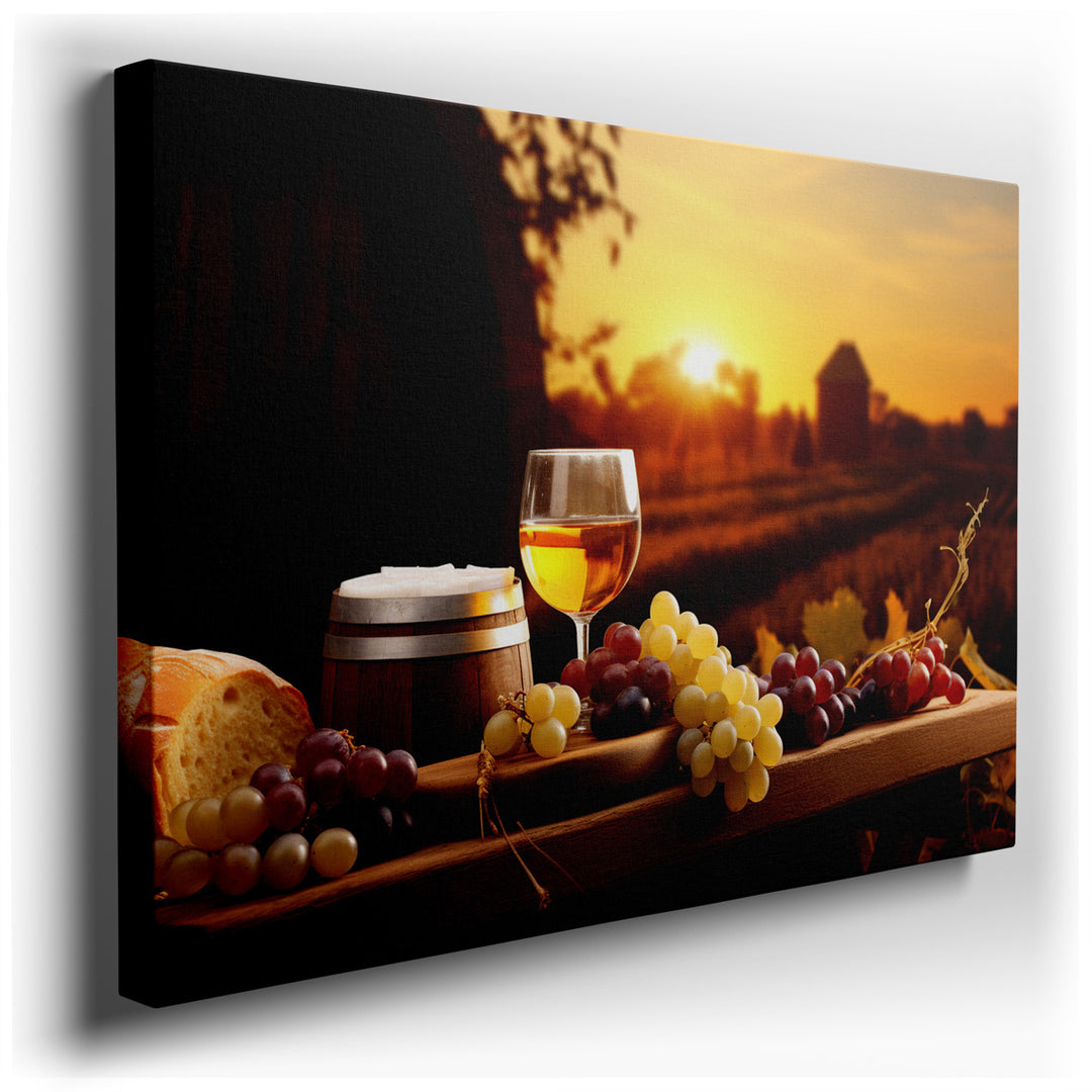 canvas print on wrapped canvas for wall decor – Imagine a wall art that encapsulates the essence of a tranquil evening spent in the lush, sprawling vineyards of a pictu...