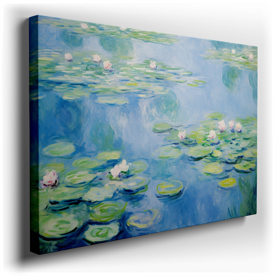 canvas print on wrapped canvas for wall decor – This exquisite wall art, a quintessential example of Impressionist art, captures the ethereal beauty of water lilies flo...